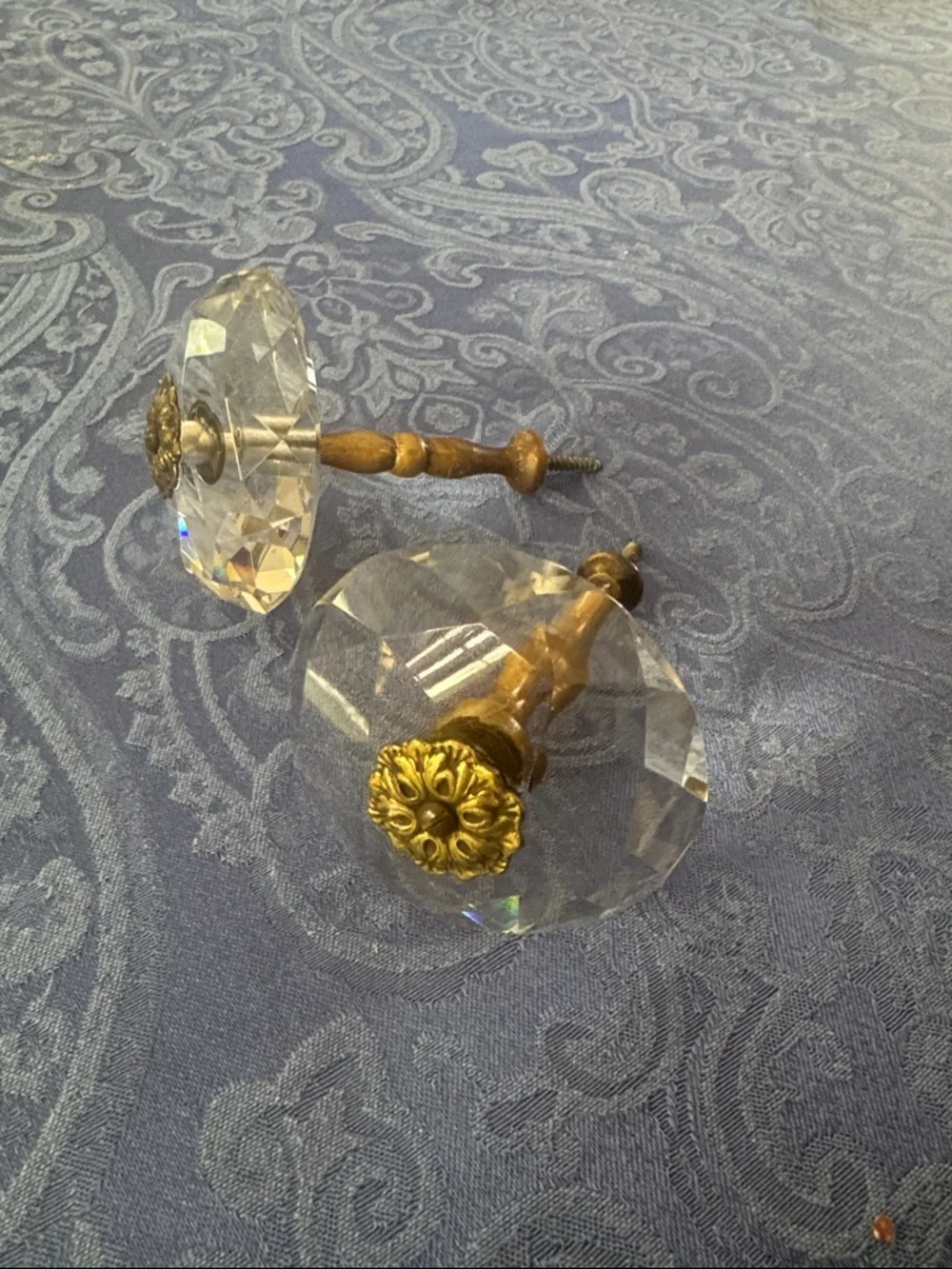 Vintage Pair of Crystal and Brass Curtain Hold backs